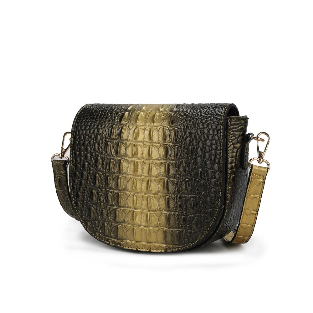 7714 Crossbody Bag, Two-tone Crocodile Embossed Vegan Leather Shoulder Bag